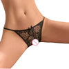 Lace Decorated Erotic Open Crotch Embroidery Pearl G String Thongs for Women