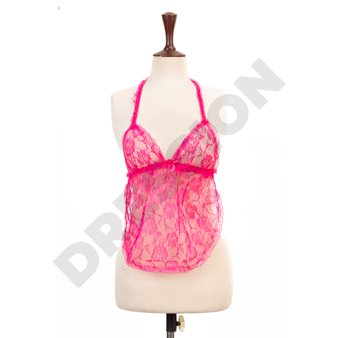Pink 2PCs Babydoll Halter Style Net Nighty for Women