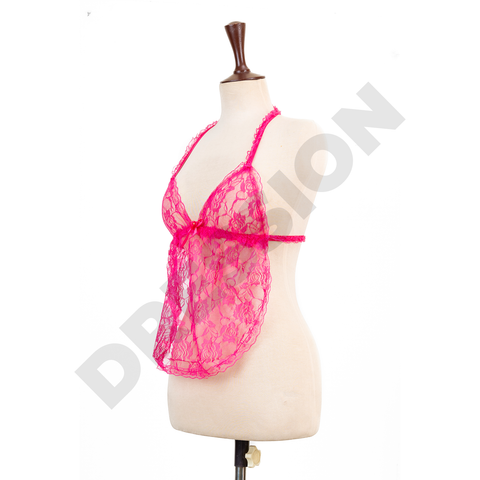 Pink 2PCs Babydoll Halter Style Net Nighty for Women