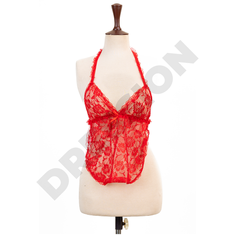 Red 2PCs Babydoll Halter Style Net Nighty for Women