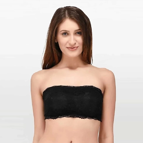 Black Net Non-Wired Lightly Bandeau Bra