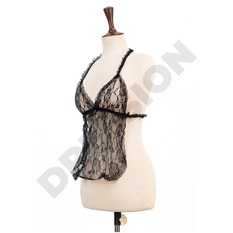 Black 2PCs Babydoll Halter Style Net Nighty for Women