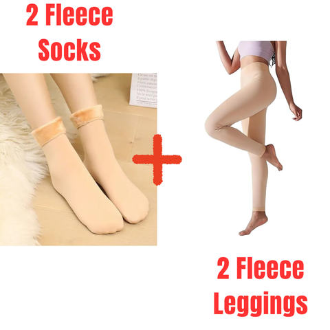 Pack of 2 Koa Nude Winter Warm Leggings for Women+2 Fleece Socks- Combo Deal 16