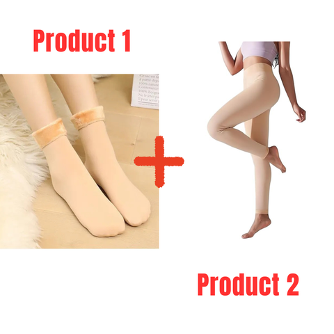 Pack of 2 Koa Nude Winter Warm Leggings for Women+2 Fleece Socks- Combo Deal 16