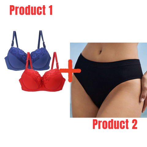 Pack of 2 Padded Bra for Women (32-50 Size)+ Pack of 2 Cotton Basic Panty-Combo Deal 17