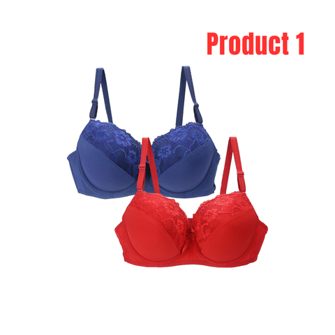 Pack of 2 Padded Bra for Women (32-50 Size)+ Pack of 2 Cotton Basic Panty-Combo Deal 17
