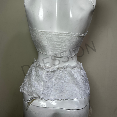 2 PCs Babydoll Nighty with Strapless Top and Garter Belt Skirt for Women