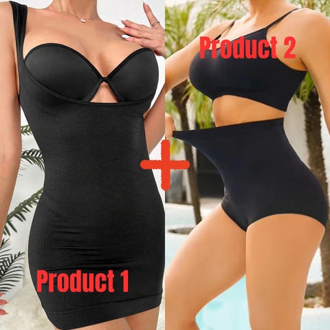 Pack of 1 Solid Open Bust Shapewear+Seamless High Rise Shaping & Slimming Control Shapewear-Combo Deal 21
