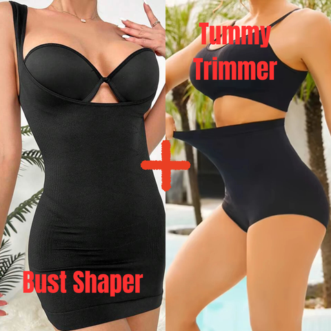 Pack of 1 Solid Open Bust Shapewear+Seamless High Rise Shaping & Slimming Control Shapewear-Combo Deal 21