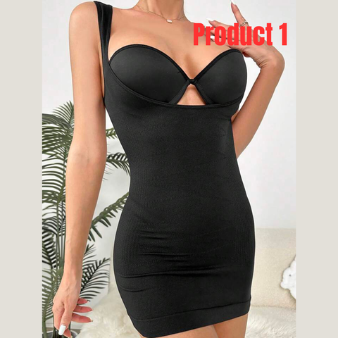 Pack of 1 Solid Open Bust Shapewear+Seamless High Rise Shaping & Slimming Control Shapewear-Combo Deal 21