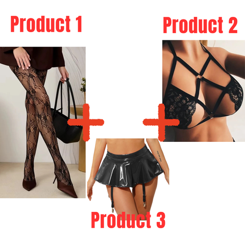 Pack of 3 Leg Stockings+Cage Bra+Leather Skirt-Combo Deal 26