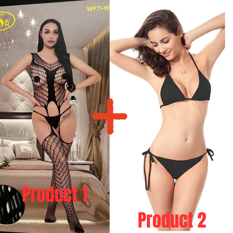 Pack of 2 Vertical Pattern Full Body Stockings (WF71-W40170)+Simple Black Bikini-Combo Deal 27