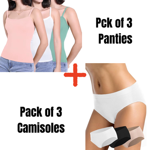 Pack of 3 Camisoles+Pack of 3 Simple Cotton Panties-Combo Deal 28
