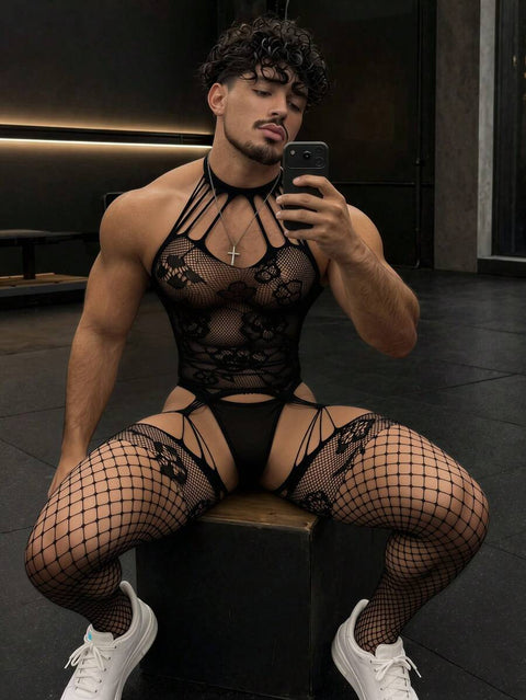 Men's Sexy Hollow Out Halter Neck Body Stockings