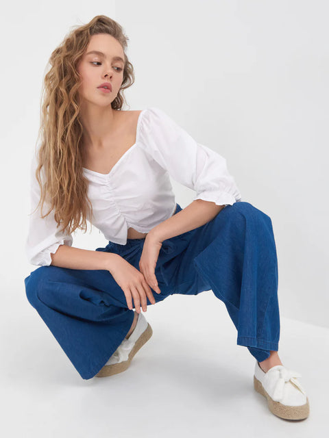 Wide Leg Palazzo Trousers with Tie Waist