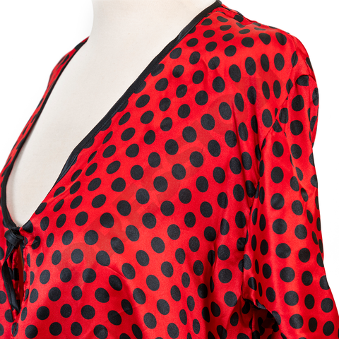 Red & Black Dots Thigh Length Gown