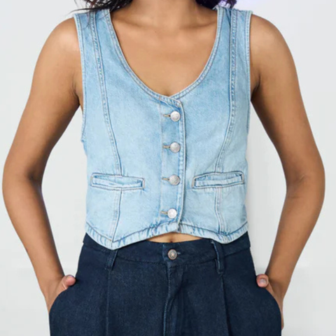 Light Blue Denim Waistcoat for Women