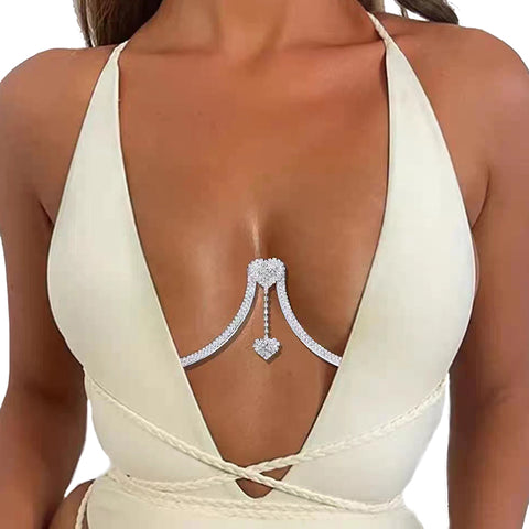 Fashion Rhinestone Heart Bra Body Chain