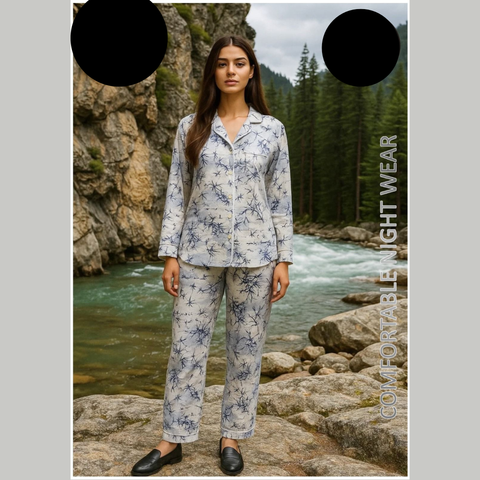 2 PCs White with Blue Chromosome Pattern Night Dress