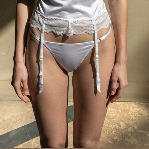 Ivory Satin Lace Camisole & Thong Ensemble Set