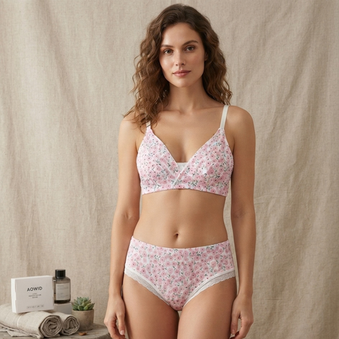 Lightly Padded Leaf Design Bridal Bra and Panty Set