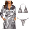 Bridal Silk Satin Bra and Panty Set with Short Robe Gown