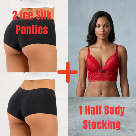 Pack of 3 (1 Full Coverage Bralette Top for Women+ 2 Ice Silk Panties) Combo Deal 39