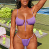 2Pcs Hollow Reangle Bikini Set with Spaghetti Strap & Lace-up Drawstring Design Swimsuits