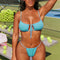 2Pcs Hollow Reangle Bikini Set with Spaghetti Strap & Lace-up Drawstring Design Swimsuits