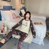 2 Pcs Set Flamingo Pattern Flannel Winter Night Dress