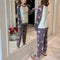 2 Pcs Set Flamingo Pattern Flannel Winter Night Dress