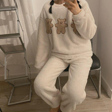 2 Pcs Set Winter Coral Velvet Hickened Warmth Night Suit
