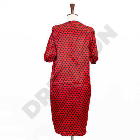 Red & Black Dots Thigh Length Gown