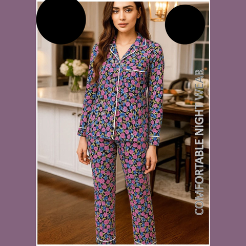 2 PCs Spring Pink and Froze Pattern Night Dress