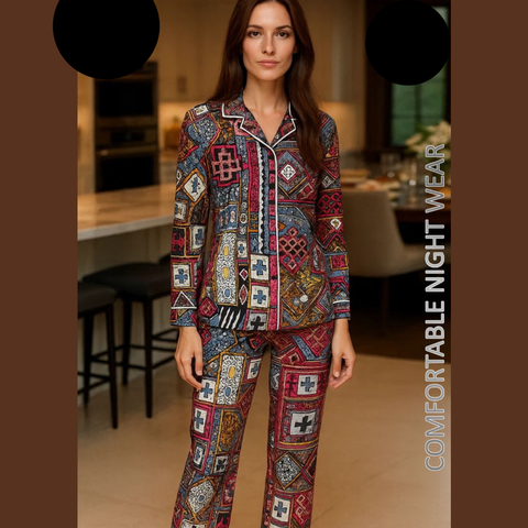 2 PCs Funky Geometric Pattern Night Dress