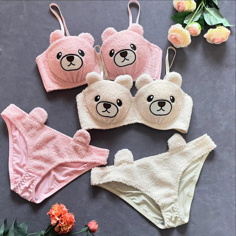 2 PCs Bear Faced Super Soft Winter Bra and Panty Set