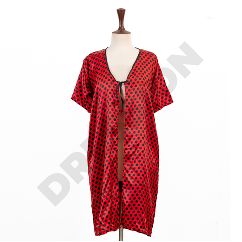 Red & Black Dots Thigh Length Gown