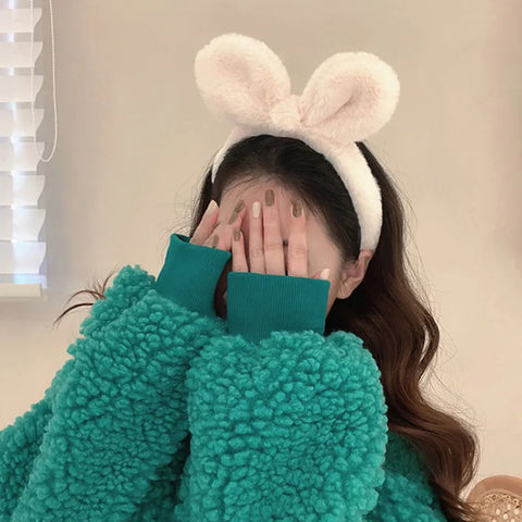 Winter Plush Rabbit Ears Hairband – Elastic Hoop Headband