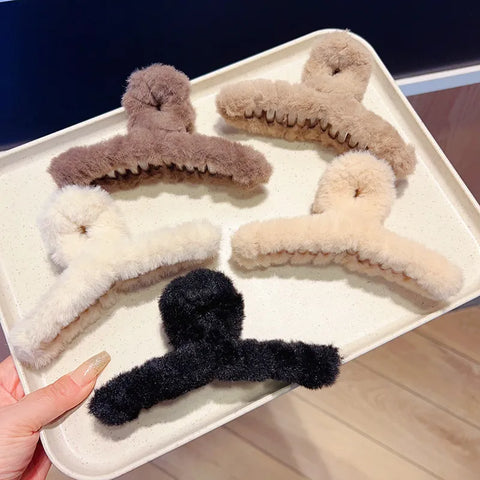 Fur Hair Claw Clips Strong Grip Stylish Winter Hair Accessory