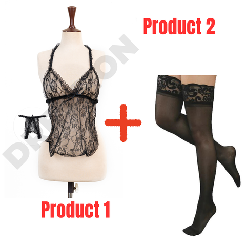 1 Black Babydoll Halter Style Net Nighty for Women + 1 Black Leg Stockings-Combo Deal 6