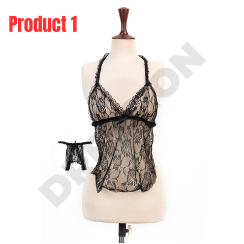 1 Black Babydoll Halter Style Net Nighty for Women + 1 Black Leg Stockings-Combo Deal 6