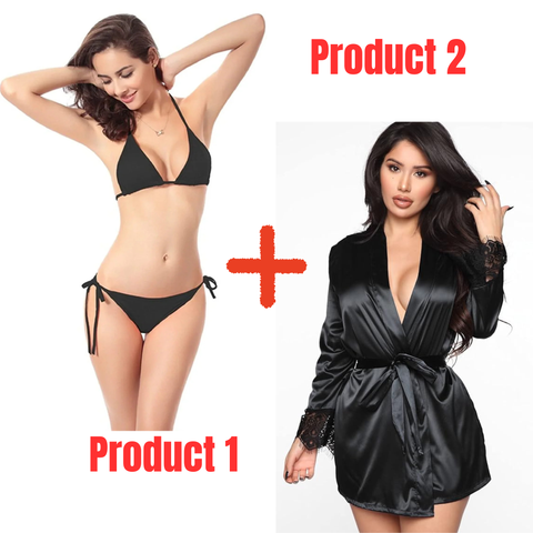 Black Bikini + Black Beautiful Bridal Silk Short Gown -Combo Deal 7