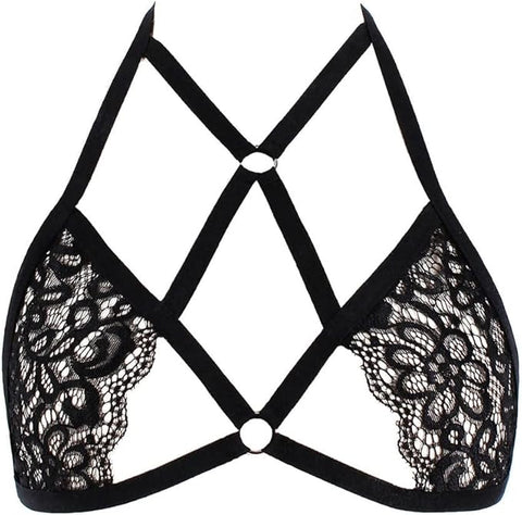 Fashion Lace Cross Strap Hollow Halter Bra