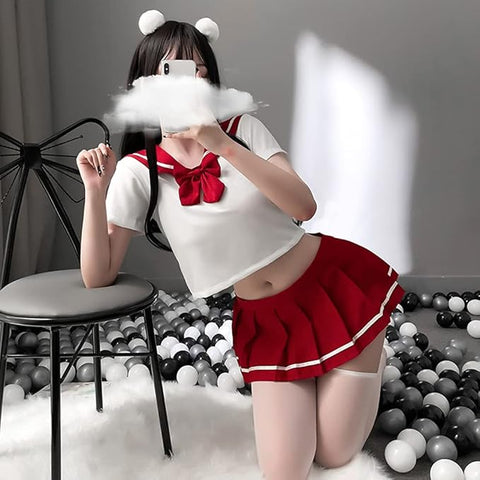 Lovely Red Sailor Suit Anime Lingerie Costume – Sexy Women’s Outfit