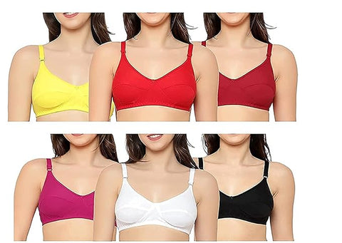 Women Simple Cotton Everyday Bra (Multicoloured) Pack of 6