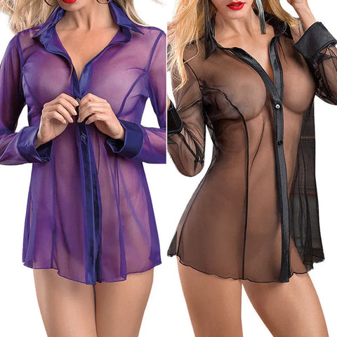 Hot Transparent Women's Mesh Smooth Sheer Shirt