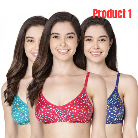 Pack of 3 Plant Lace Scallop Trim Panty + Pack of 3 Full Coverage Cotton Printed Everyday Bra- Combo Deal 9