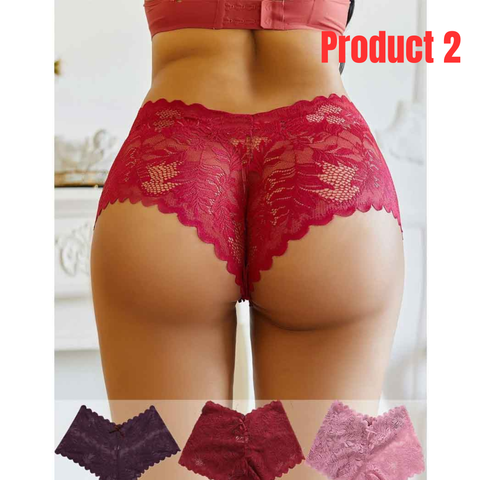 Pack of 3 Plant Lace Scallop Trim Panty + Pack of 3 Full Coverage Cotton Printed Everyday Bra- Combo Deal 9