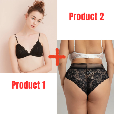Lace Bralette French Style Soft Thin Bra + High Waist Plus Size Lace Panty for Women- Combo Deal 10