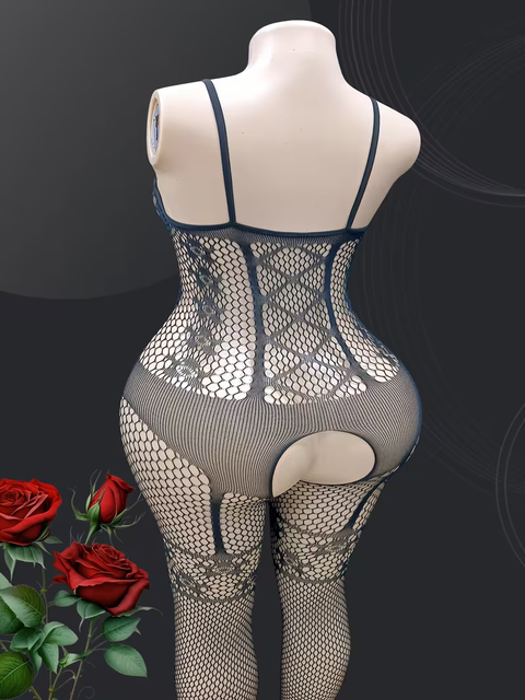 Sexy Transparent Cut-Out Fishnet Bodysuit with Suspender Full Body Stocking